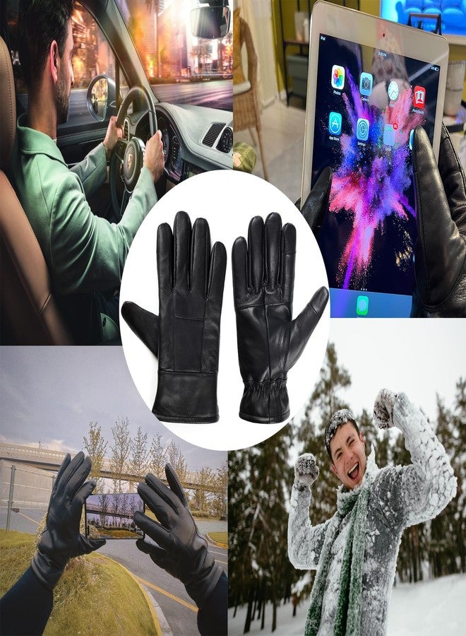 DOOWELL Winter Genuine Sheepskin Leather Gloves For Men,Black Touchscreen Glove,Driving Motorcycle Gloves with Warm Lining-XL - Image 2